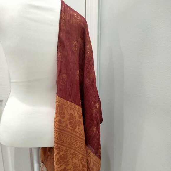 Shawl/Dupatta, Traditional Banarasi, Rust and Gold - Picture 6 of 12